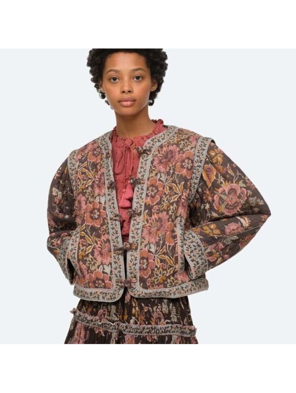 Sea New York Quilted Floral Cotton Jacket with Sherpa Lining, Size Small